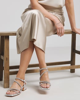 Low Block Heel Diamante Sandal Wide Fit - Image