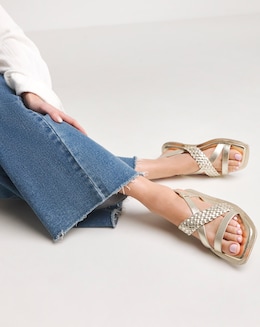 Leather Woven Elastic Sandal EEE Fit - Image