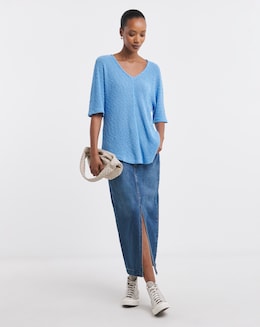 Popcorn Yarn V-neck Short Sleeve Top - Image