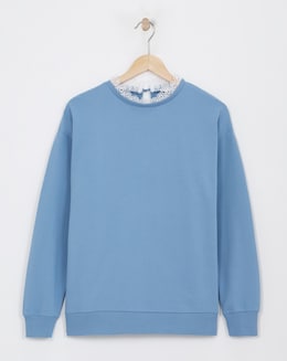 Crew Neck Lace Trim Sweatshirt - Image