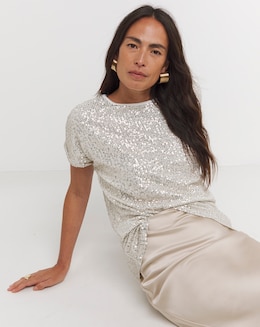 Silver Sequin Longline Top - Image