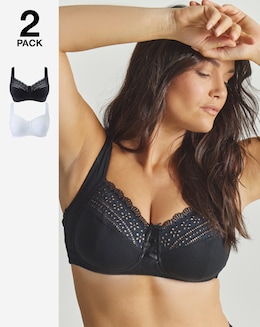 2 Pk White/Black Jane Non Wired Bras - Image
