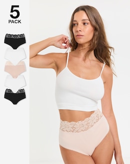 5 Pack Neutral Lace Top Full Fit Briefs - Image