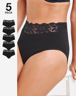 Pretty Secrets (5 Pack) Lace Top Full Knickers Black