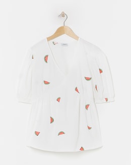 Ivory Embroidered Poplin Blouse - Image