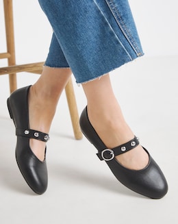 Optimism Studded Mary Jane Ballerina Shoes - Wide Fit (E)