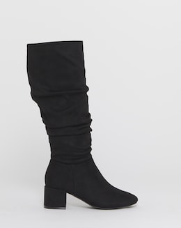 Hattie Ruched Knee High Block Heel Stretch Boots - Wide Fit (E) Super Curvy Calf