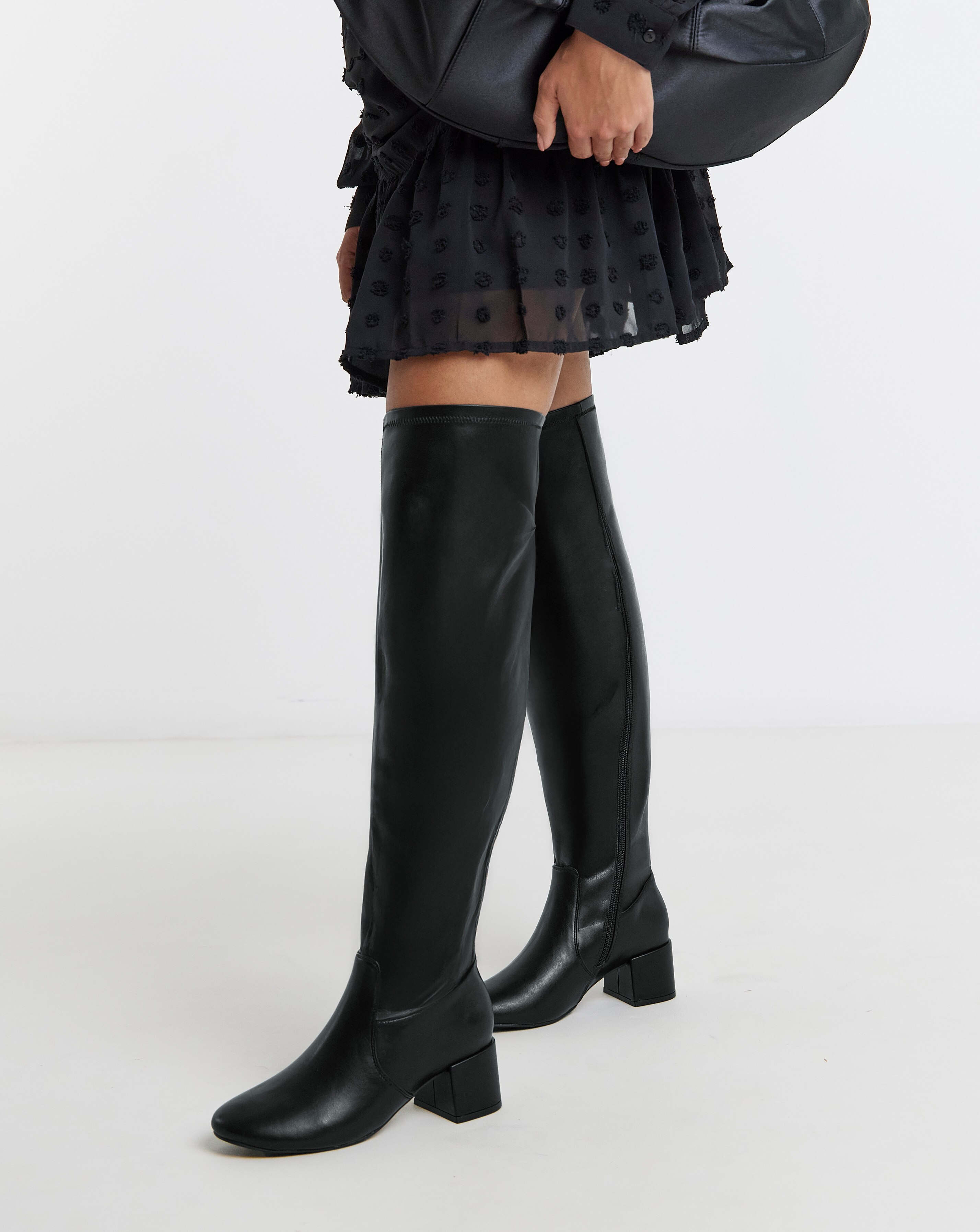 Heavenly Soles Ezra Knee High Heeled Boot Pointed Toe - Extra Wide