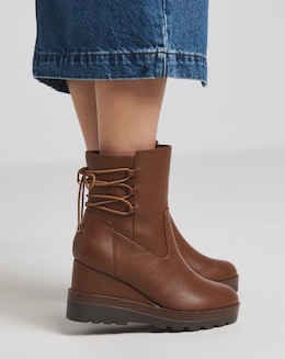 Lace Back Wedge Ankle Boots Ex Wide - Image