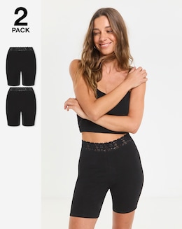 2 Pack Cotton Comfort Lace Trim Shorts - Image