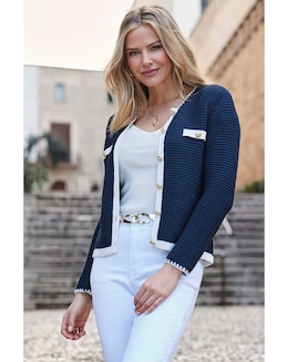 Sosandar Tipped Trophy Cardigan with Gold Button Detail