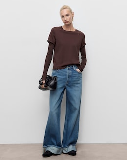 MANGO WIDE LEG TURNED HEM JEANS - Image