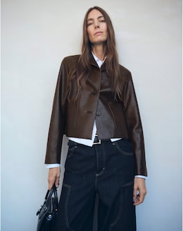 Mango Faux Leather Collared Jacket - Image