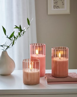 Set of 3 Ribbed Glass LED Candles
