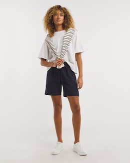 Navy Linen Mix Shorts - Image