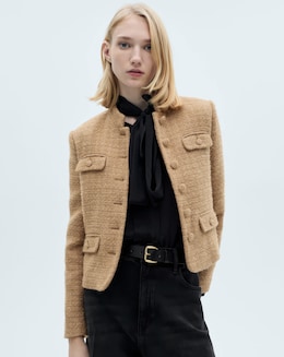 Mango Tweed Jacket with Stand Up Collar - Image