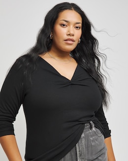 Black Twist Front Long Sleeve Top - Image