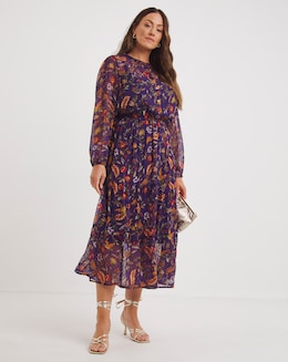 Joe Browns Purple Winter Forest Fruit Midi Chiffon Dress