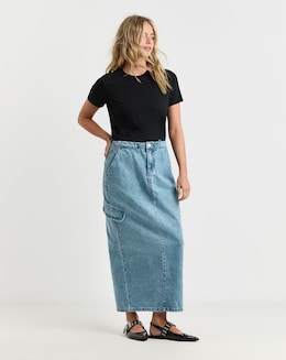 Parachute Denim Maxi Skirt - Image