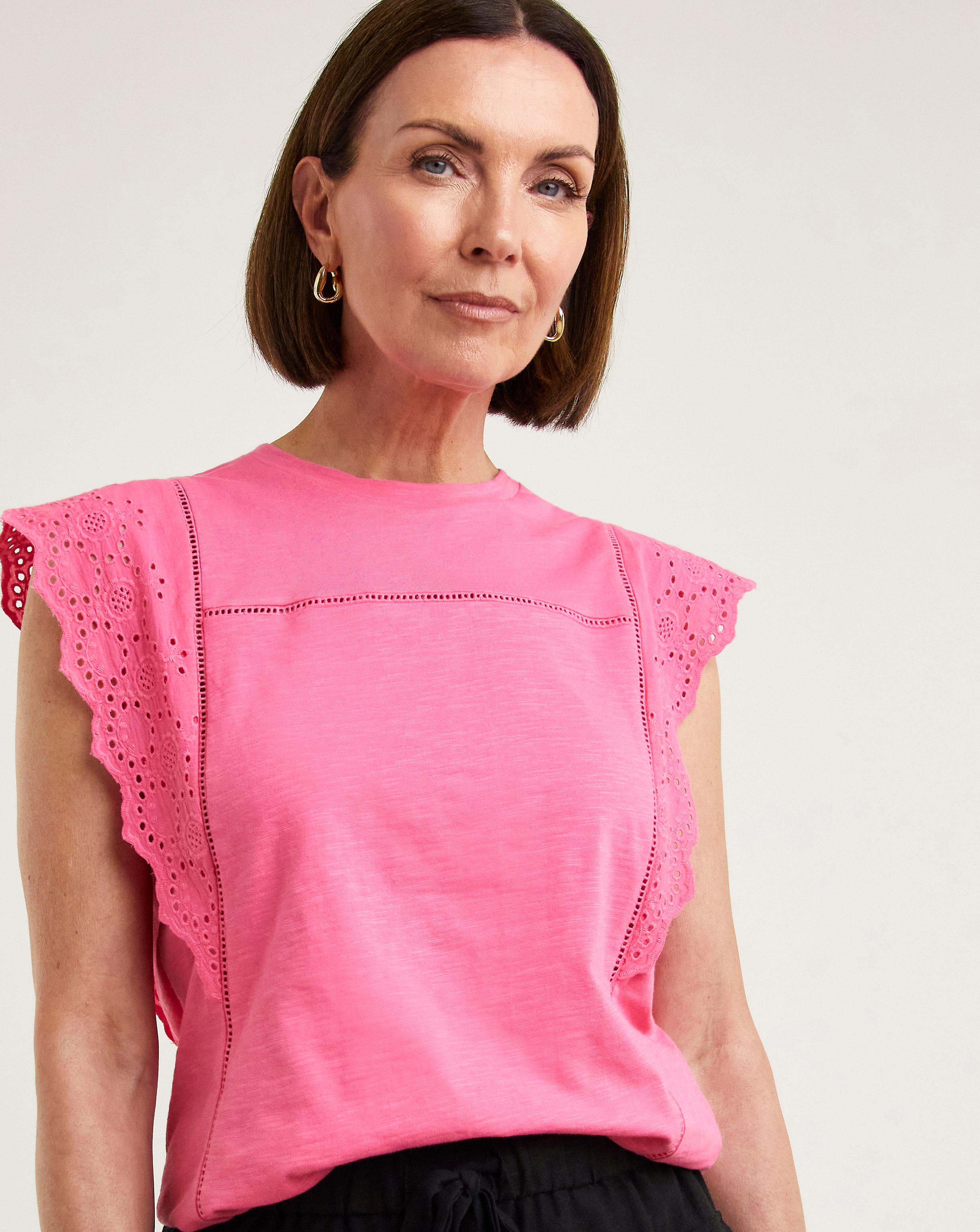 Ladder Trim Broderie Sleeve Top