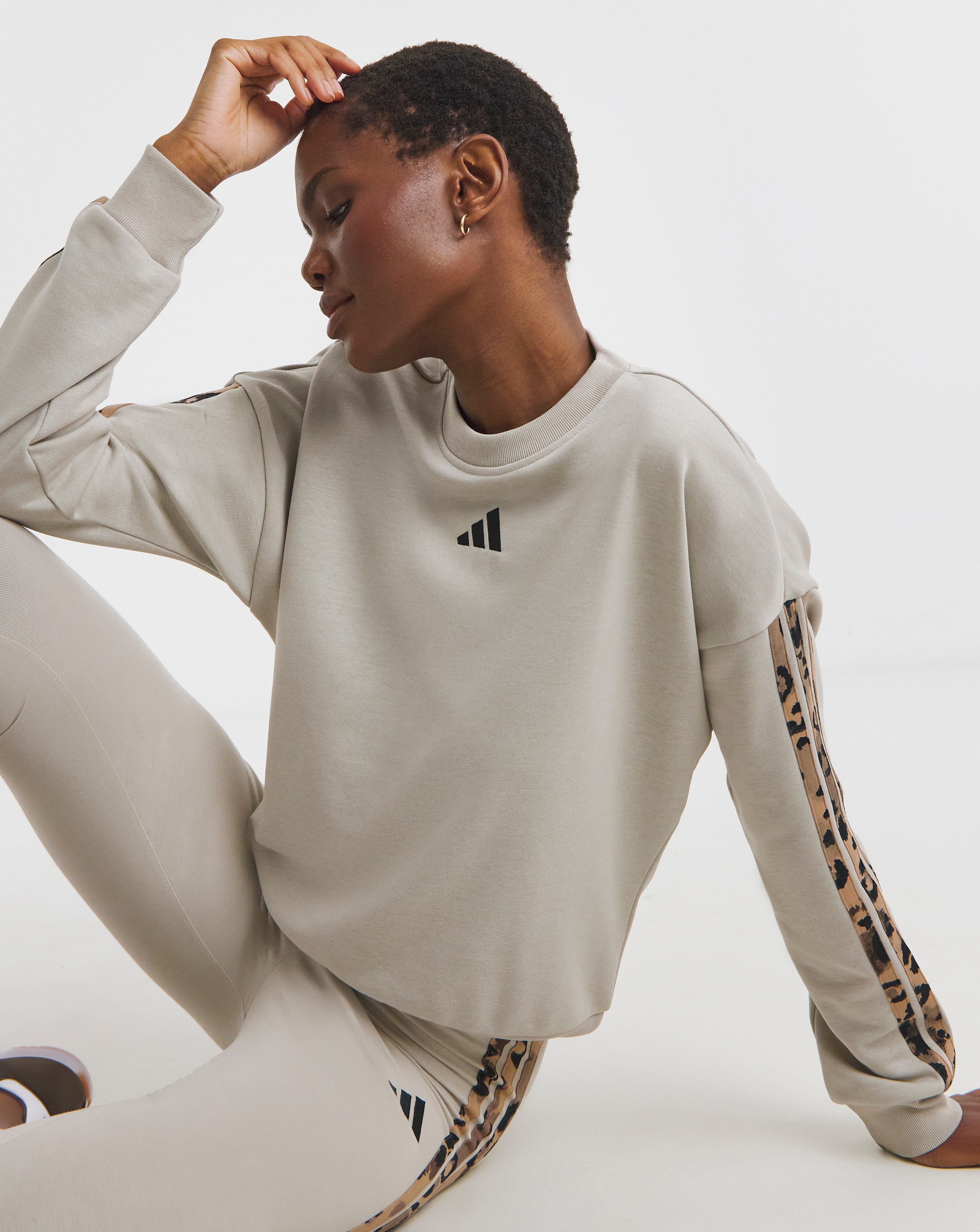 Adidas Leopard Print 3 Stripe Sweatshirt
