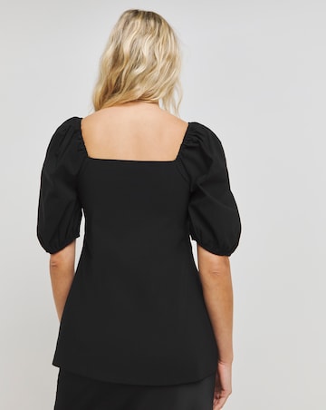Black Superstretch Bengaline Ruched Front Top