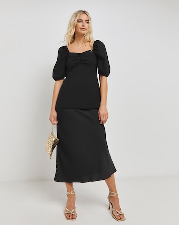 Black Superstretch Bengaline Ruched Front Top