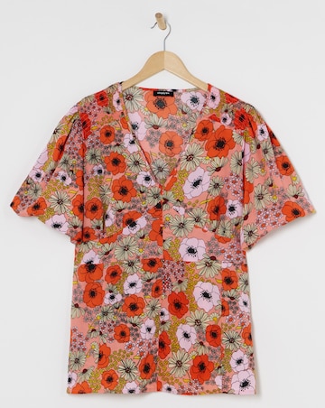 Floral Print Button Through Peplum Blouse