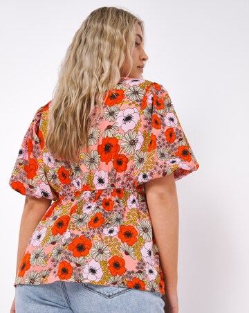 Floral Print Button Through Peplum Blouse