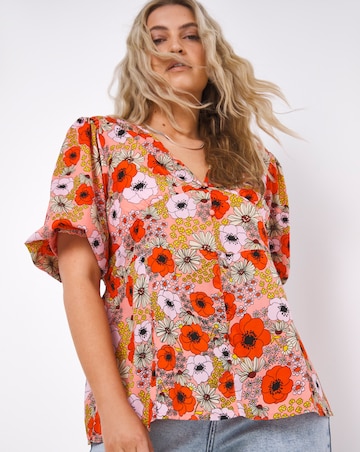 Floral Print Button Through Peplum Blouse