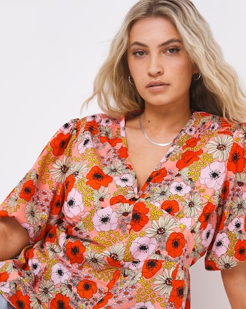 Floral Print Button Through Peplum Blouse