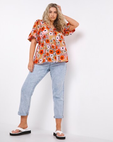 Floral Print Button Through Peplum Blouse