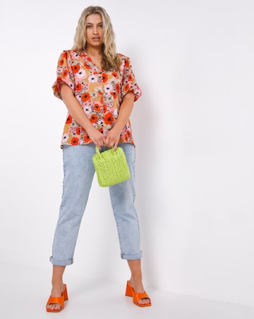 Floral Print Button Through Peplum Blouse