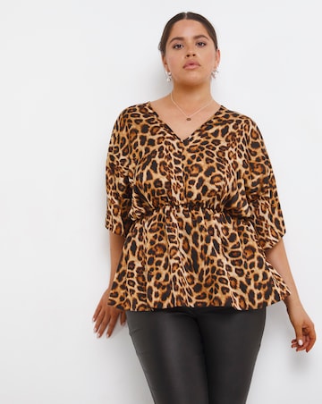 Leopard Print V Neck Satin Blouse