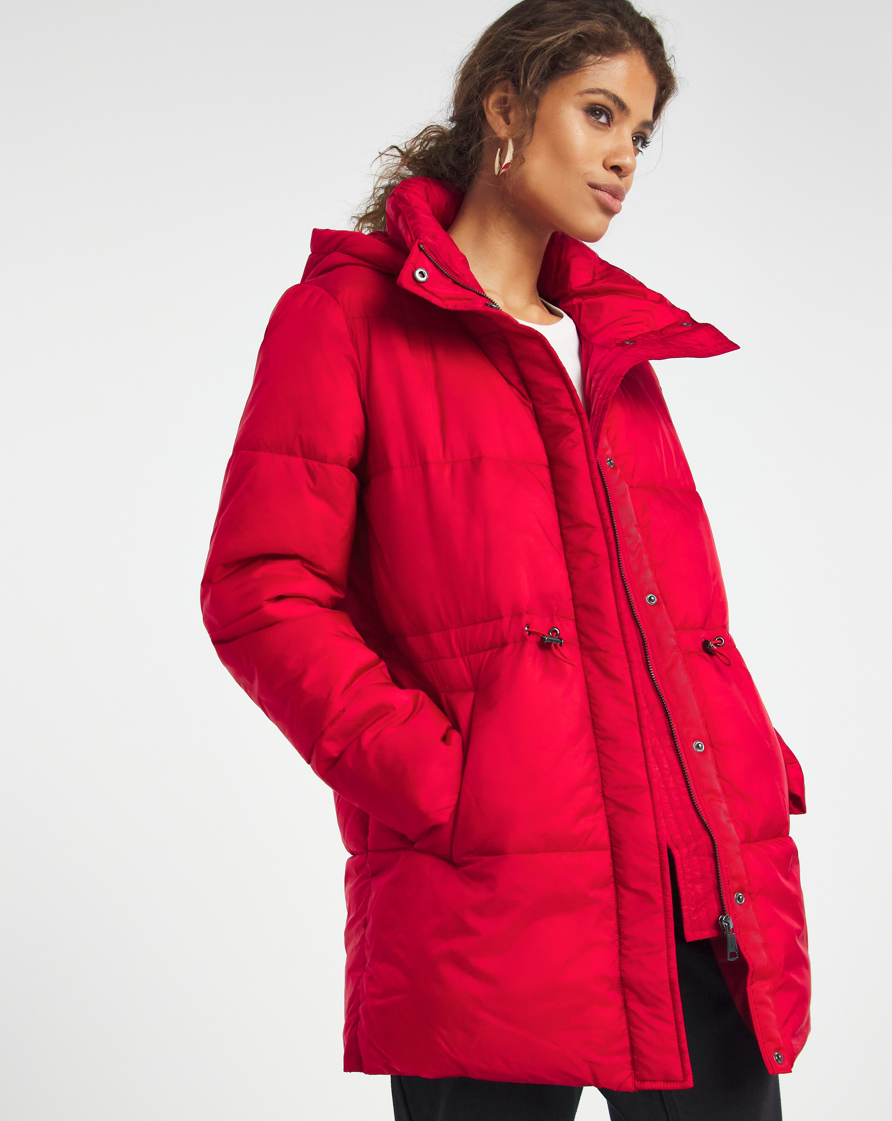 Red Mid Length Padded Duvet Coat | J D 