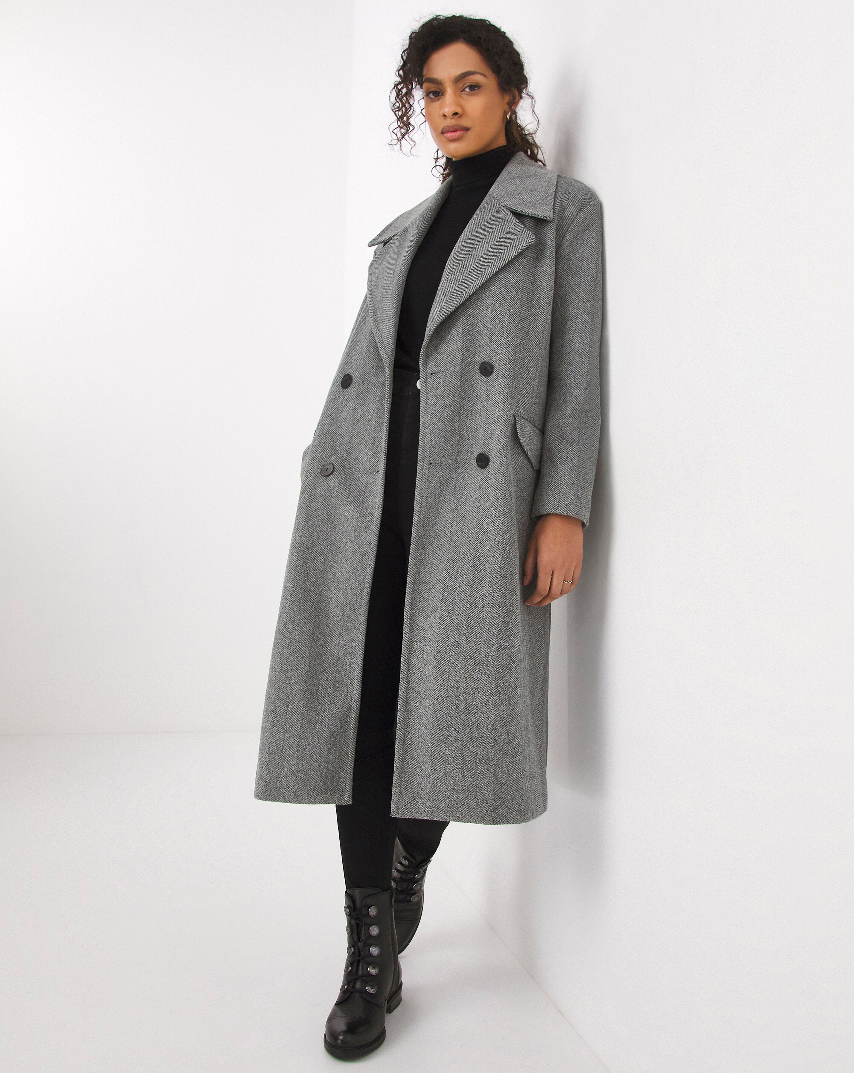 gray herringbone overcoat