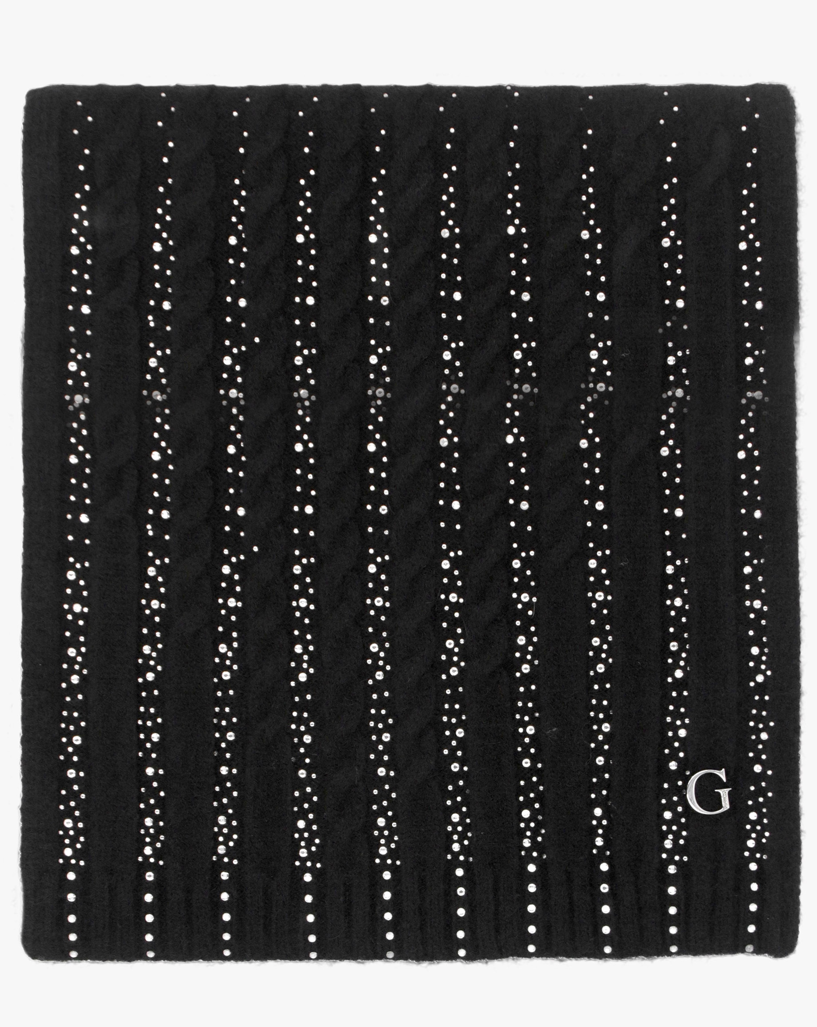 New In - Guess Black Knitted Logo Diamante Scarf