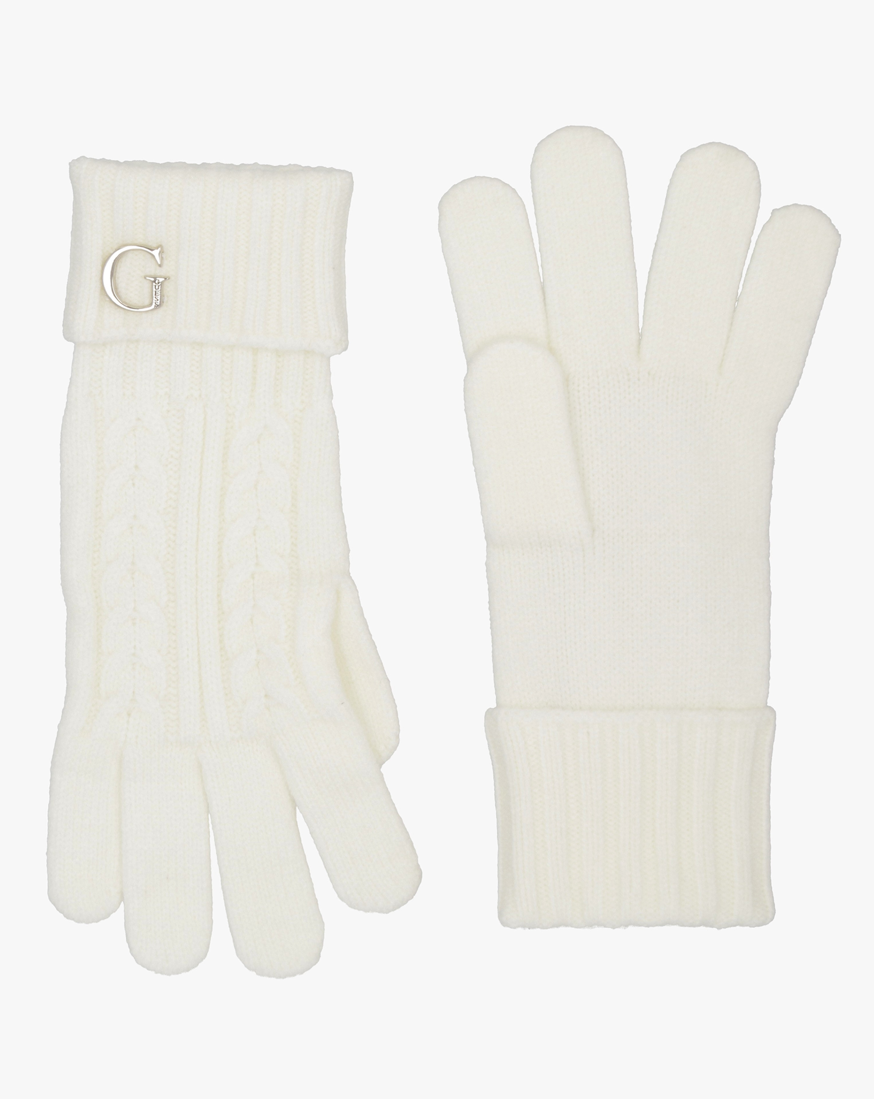 New In - Guess Cream Knitted G Logo Gloves