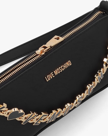 Love Moschino Dangling Logo Chain Black Leather Shoulder Bag