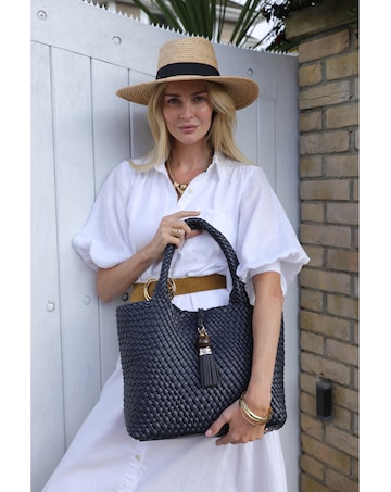 Luella Grey Saskia Navy Large Woven Tote