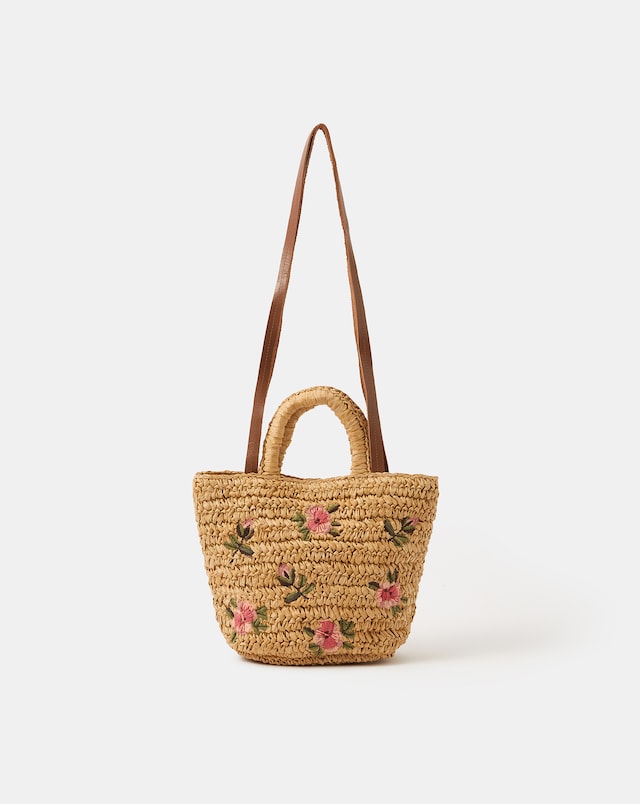 Accessorize Embroidered Raffia Bag