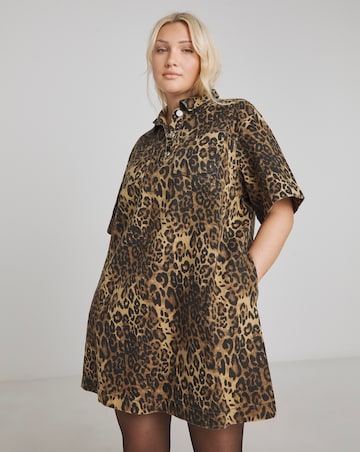 Leopard Print Boxy Denim Dress
