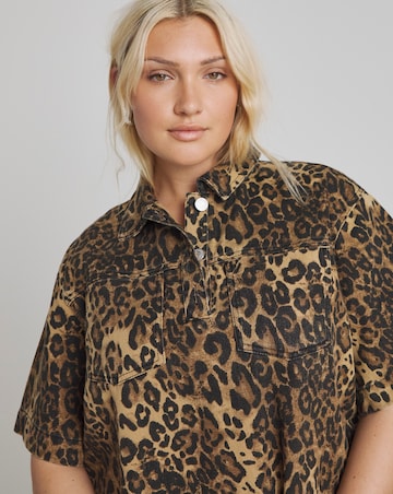 Leopard Print Boxy Denim Dress