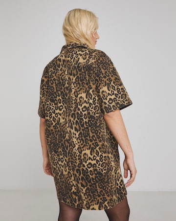 Leopard Print Boxy Denim Dress