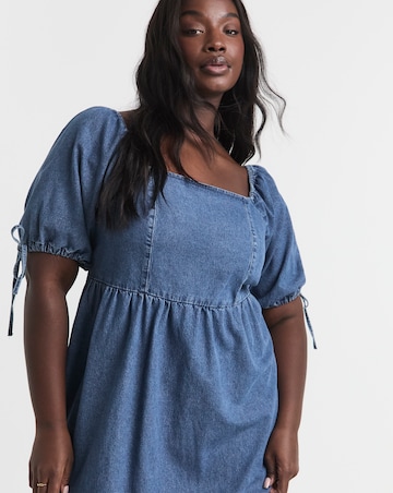 Simply Be Mid Wash Midi Shirred Denim Smock Dress
