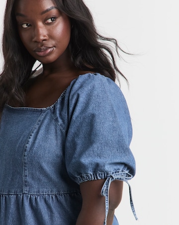 Simply Be Mid Wash Midi Shirred Denim Smock Dress