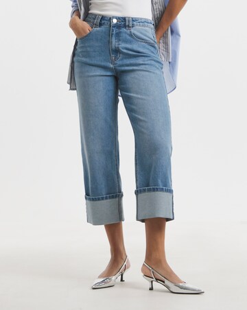 Simply Be Mid Blue Cropped Turn Up Wide Leg Jeans