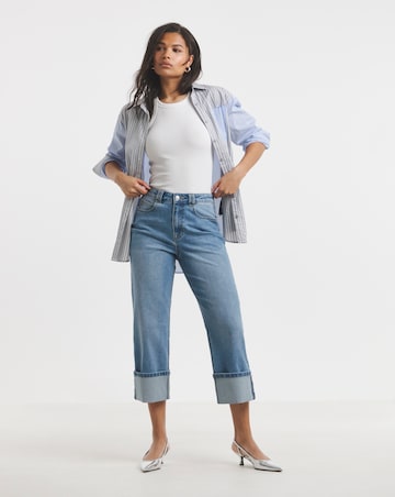 Simply Be Mid Blue Cropped Turn Up Wide Leg Jeans