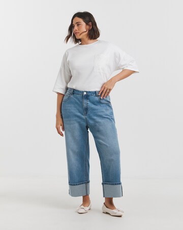 Simply Be Mid Blue Cropped Turn Up Wide Leg Jeans