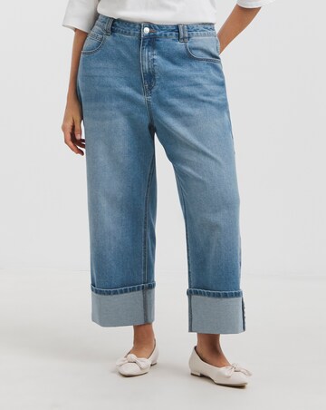 Simply Be Mid Blue Cropped Turn Up Wide Leg Jeans